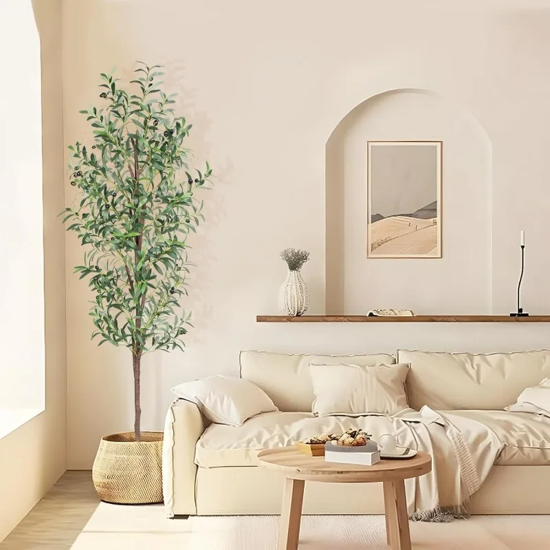 

Artificial Olive Tree, 6FT Tall Faux Olive Trees 72in Outdoor Fake Potted Silk Plant with Trunk and Realistic 648 Leaves and