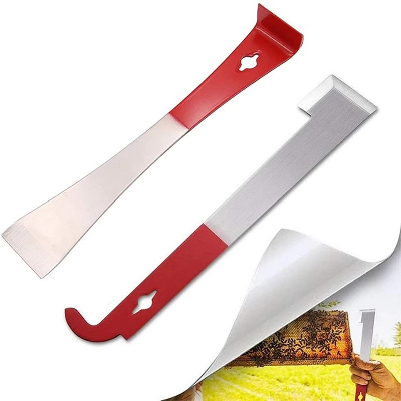 1Pcs Beekeeping Equipment Red 26.5cm Stainless Bee Hive Tool Frame Lifter and Scraper J Shape Hook Beekeeper Tool Scraping Knife