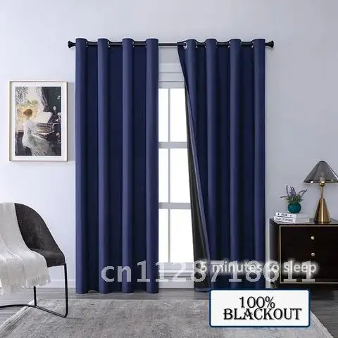 Modern BILEEHOM 100% Blackout Curtains for Living Room Bedroom Window Treatment Drapes Finished Black Blackout Curtains