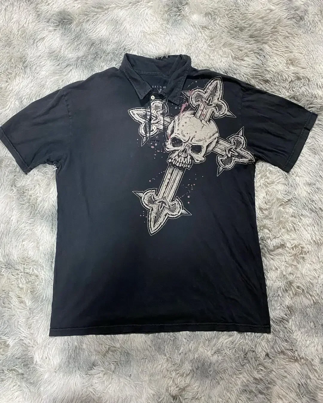 Polo à imprimé tête de mort pour hommes, rétro gothique, design avancé, style de rue, style punk, t-shirt décontracté coréen, années 00