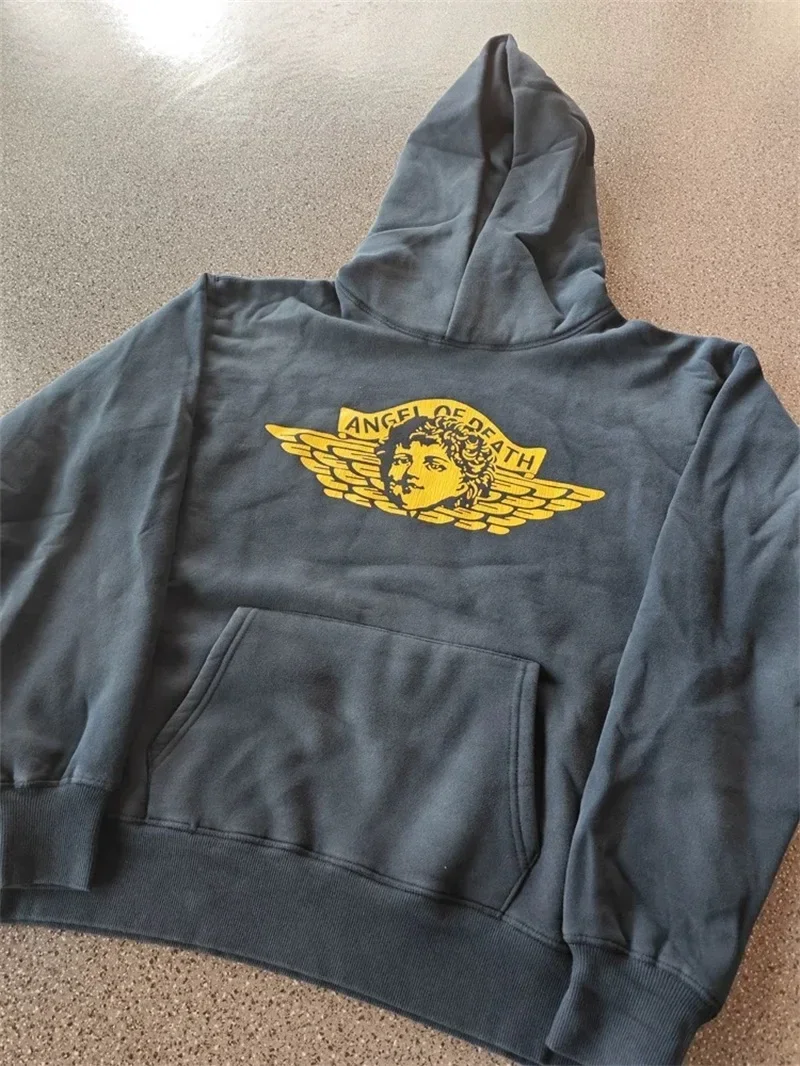 

25ss SAINT MICHAEL Hoodies Logo Letter Printing Oversized Washed Blue Men Clothing Tracksuit Set