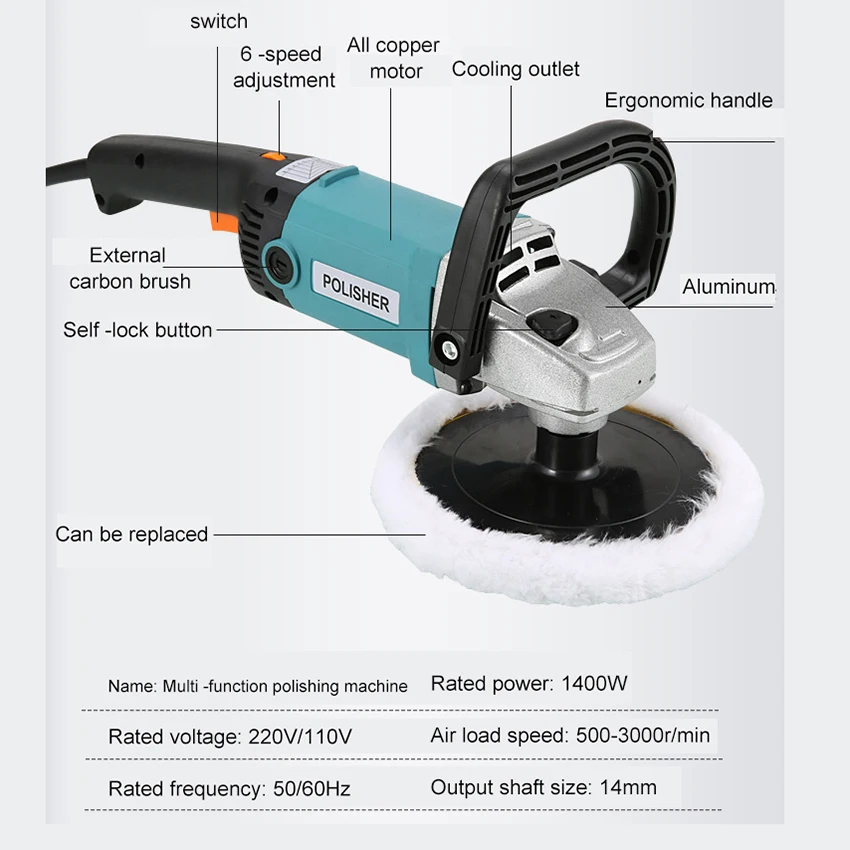 1400W Electric Polishing Machine 6Speed Adjustable Car Grind Machine Multifunctional Household Eccentric Polishing Electric Tool