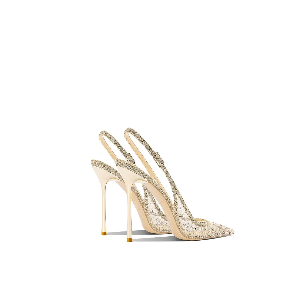 French Style Light Gold Pointed Toe Thin Heel High Heel Sandals Women New Spring Summer Closed Toe Elegant Sandals
