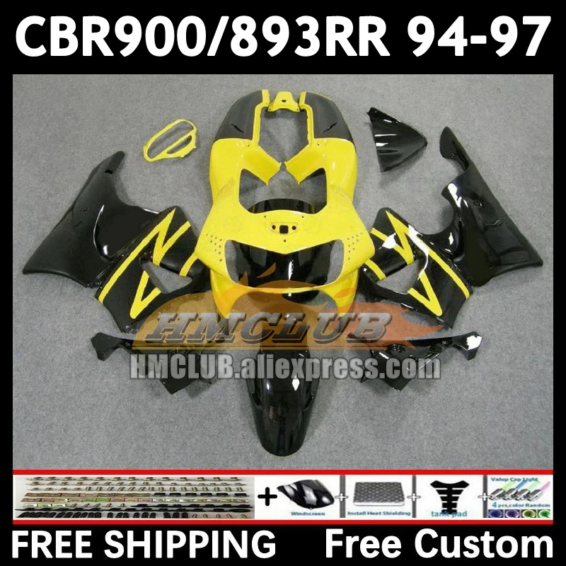 Fairing Kit For HONDA CBR900 CBR893 RR CBR 900 893RR CBR900RR 72No.86 CBR893RR yellow blk 94 95 96 97 1994 1995 1996 1997 Body