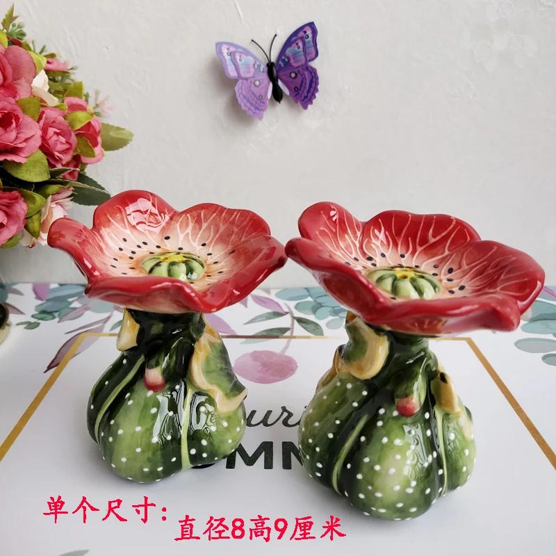 European hand painted underglaze color rich flower ceramic seasoning bottle table ornaments salt and pepper shakers spice jars