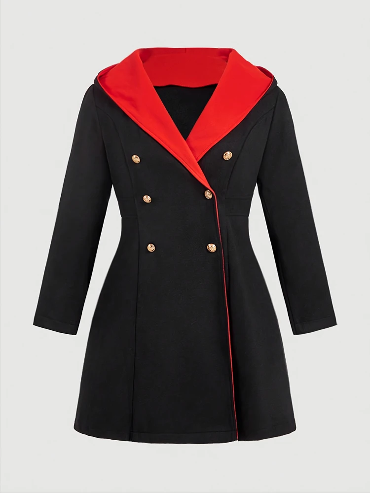 حجم كبير معطف الصوف الصلبة الأنيق ملابس خارجية الخريف الشتاء لونين الذهب الدافئ مزدوجة الصدر الملابس النسائية ضئيلة ألف خط تنحنح