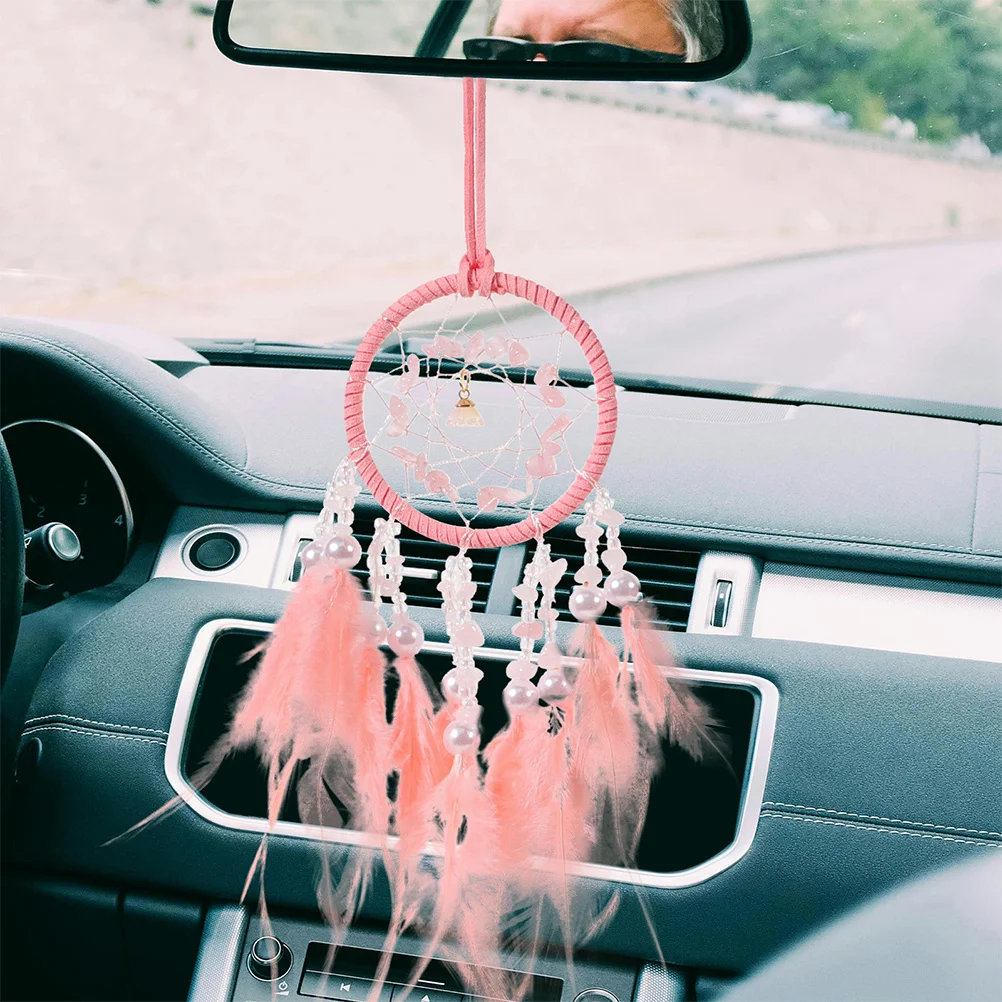 

2Pcs Luxury Crystal Car Ornament Dreamcatcher Plume Handmade Aesthetic Decor Boho Style Interior Accessory Boho Car Decor