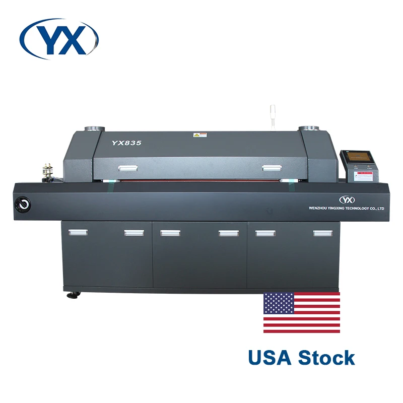 Stock in USA YX835 Free Customs Tax Hot Wind Belt Reflow Oven PCB Reflow Soldering 8 Temperature Zone for SMT Assembly Line