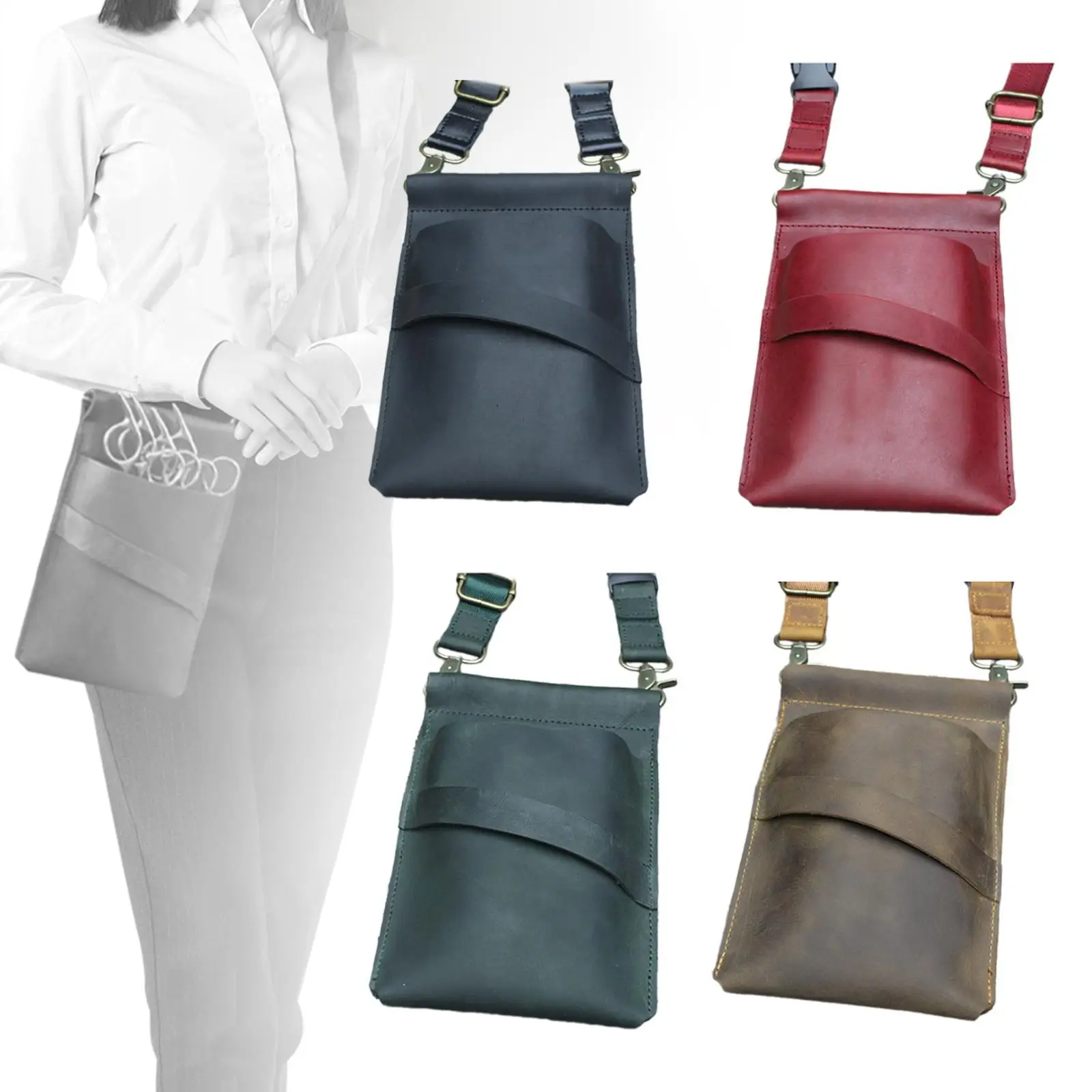 Professional Utility Pouch Waist Bag for Scissors PU Leather Tool Organizer with Adjustable Strap for Hairdresser Barber Salon