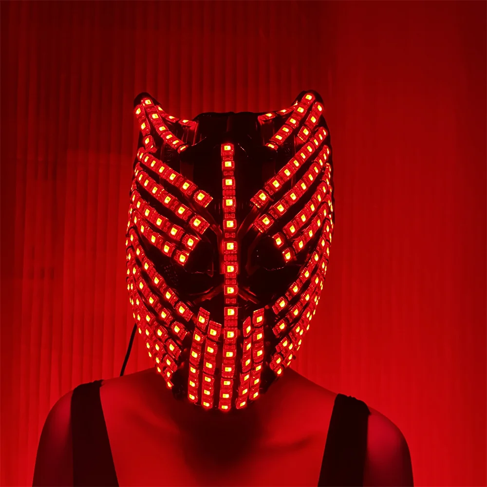 Cool RGB Led Black Panther Mask Remote Control Colorful DJ Cosplay Dance Show Performance Facemask Halloween Props