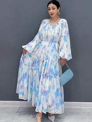 Vefadisa 2024 Spring Summer New Chiffon Printed Long Dress Loose and Elegant French Tea Break Skirt WXY204