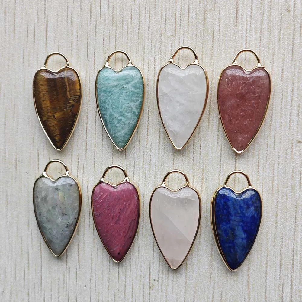 New Mix Natural stone Love heart lock charms pendants diy Jewelry accessories making Wholesale 8pcs/lot fast shipping