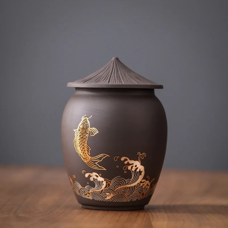 

European Ceramic Tea Canister Carp Pattern Flower Tea Jars Living Room Desktop Creative Candy Jar with Lid Home Decoration