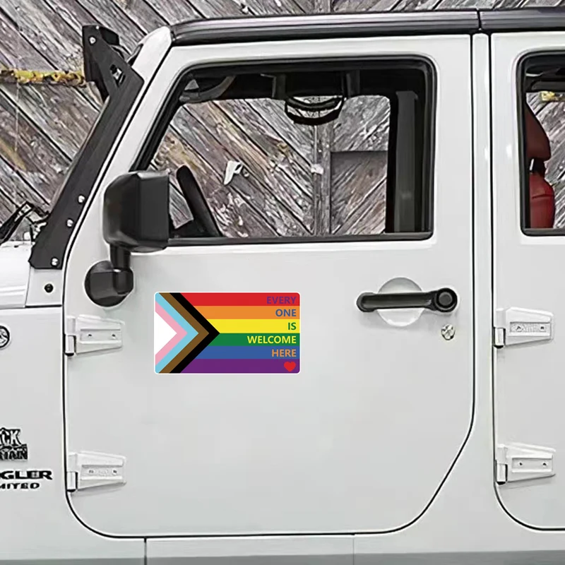 Reflective car stickers Everyone is Welcome Here - Waterproof Vinyl Sticker LGBTQ Progress Pride Flag Decorative accessories