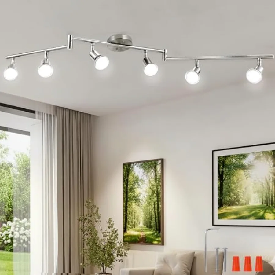 

6-Light Adjustable Dimmable Track Lighting Kit Flexible Foldable Arms Satin Nickel Kitchen Hallyway Bed Room Lighting Fixture G