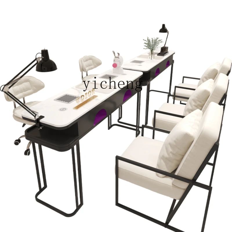 

ZK Comes with Heating Lamp Nail Table and Chair Suit Marble Embedded Vacuum Cleaner Single Double Three-Person Nail Table