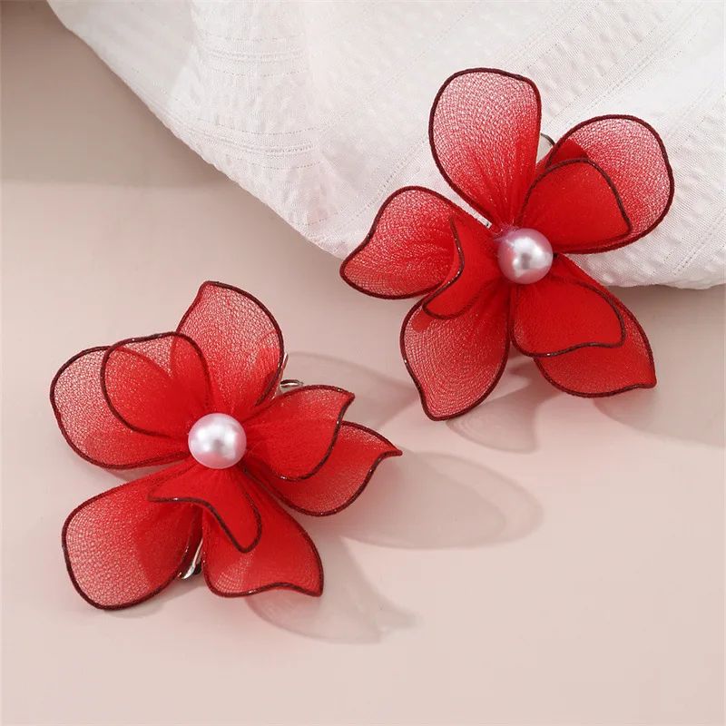 Elegant White Silk Flower Hairpin Side Clips Fairy Floral Headpieces for Bride Wedding Hair Jewelry Women Party Hair Accessories