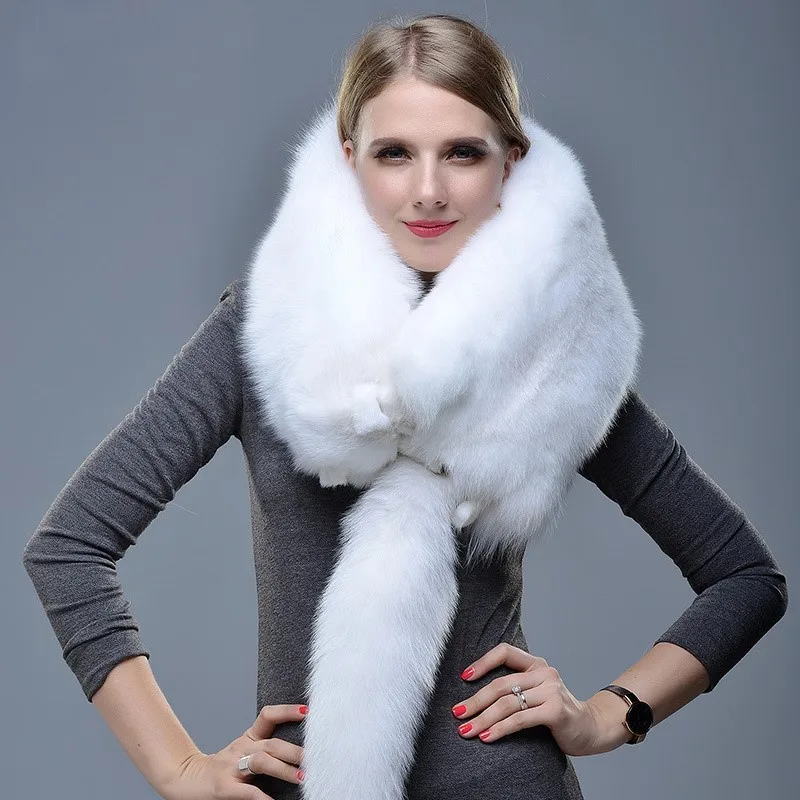 

New Winter Large Real Fox Fur Collar Natural Fur Coat Scarves Luxury Women Men Jackets Hood Shawl Decor Female Neck Scarf Wraps