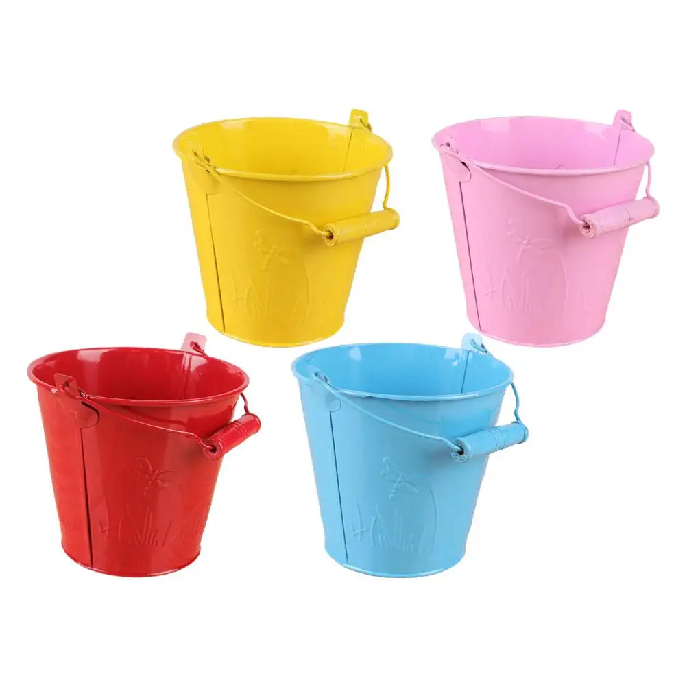 4 Pcs Candy Color Metal Beach Buckets Kids Sand Toys Lightweight Fun Gift Mini Tinplate Bucket Set Beach Backyard Play