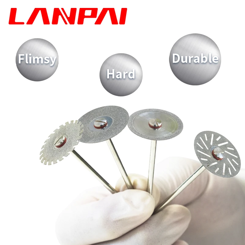 Lanpai 10pcs Dental Lab Diamond Cutting Disc Shank Mandrel Burs Double Side Disk Polishing Dentistry Tools