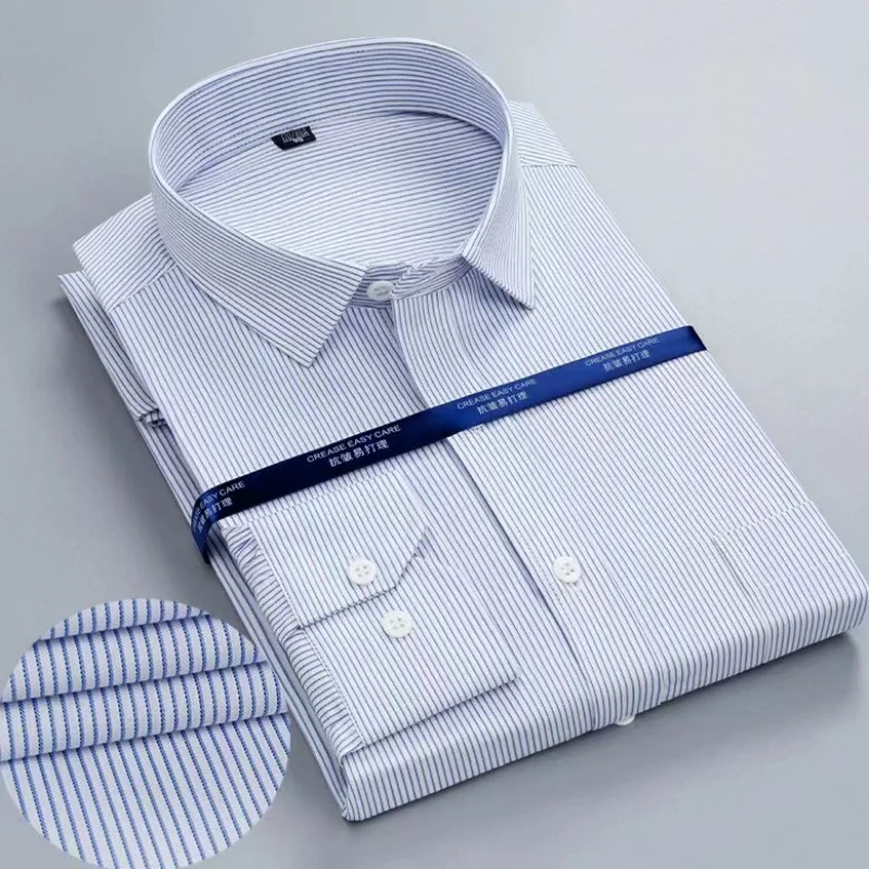 

Cotton Solid color Striped Shirt Men Long Sleeve White Work Shirt Formal Social Business Longsleeve Shirt for Men Dress Shirts
