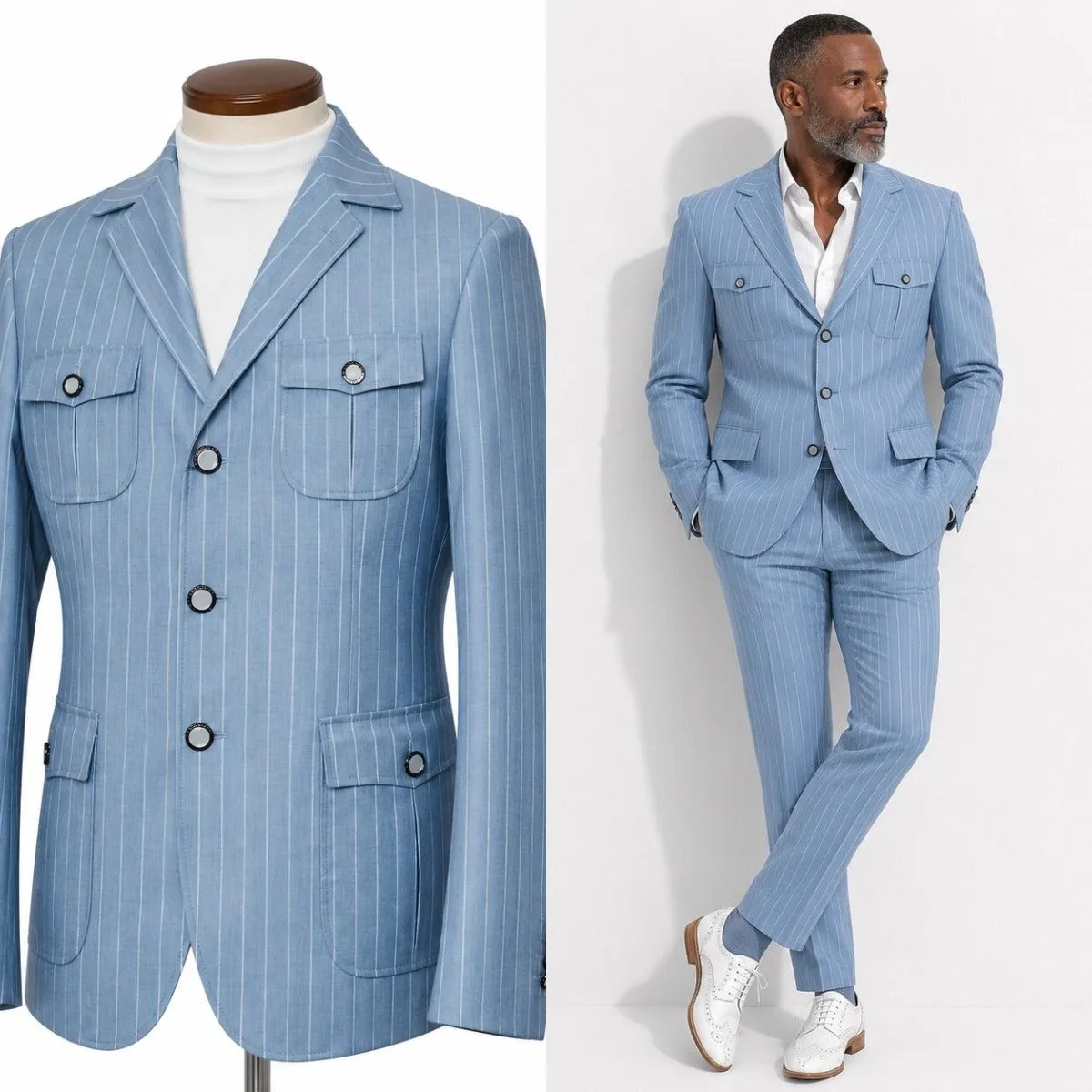 Fashion Striped Men Formal Suit Notched Lapel Three Button Slim Fit Business Wear 2 Piece Office Casual Set Customized