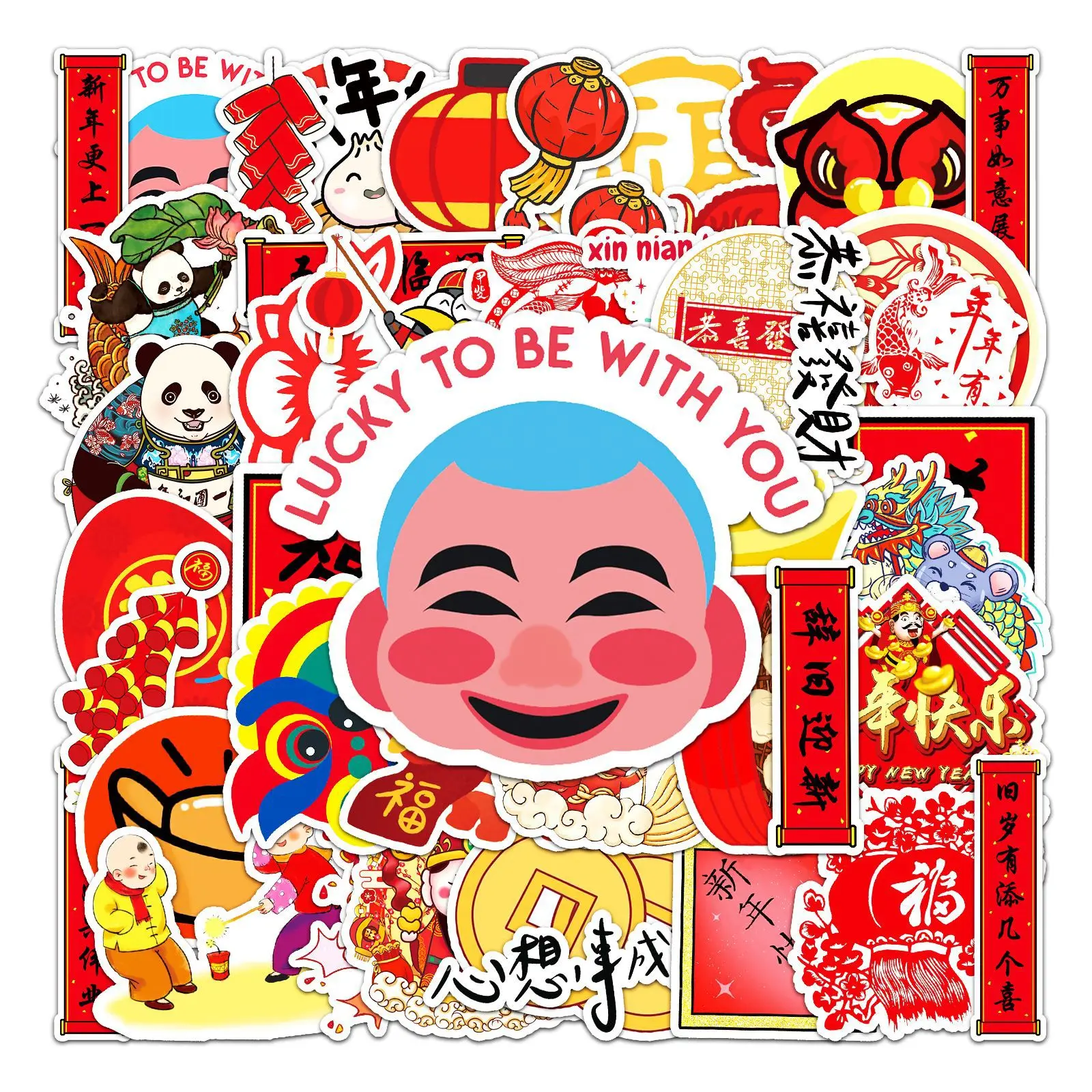 10/30/50pcs New Year Holiday Creative Cartoon Stickers Scooter Scrapbook Phone Laptop Kids Toys Diy Waterproof Decal Stickers