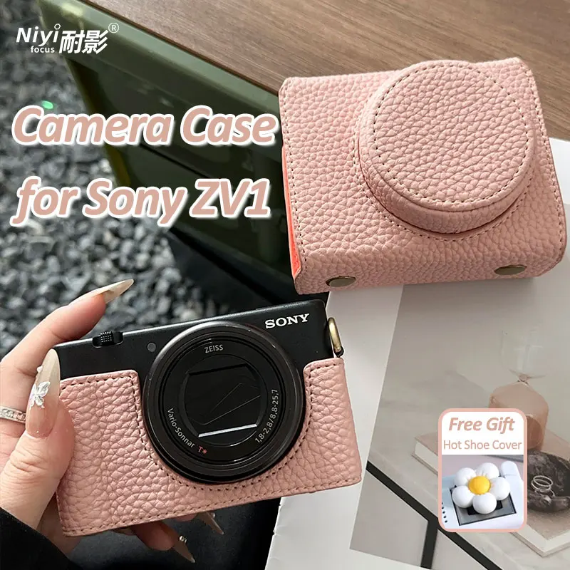 Camera Protective Case for Sony ZV1 Lichee Pattern Camera Pouch Shoulder Strap Cover Portector Bag Anti-Scratch Waterproof Leath