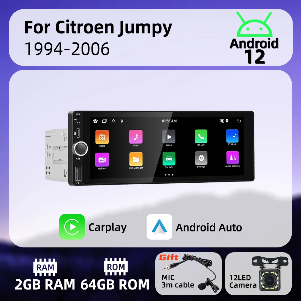 

1 Din Carplay Android Auto Radio Android Car Multimedia for Citroen Jumpy 1994-2006 6.86" Screen Stereo Head Unit Autoradio GPS