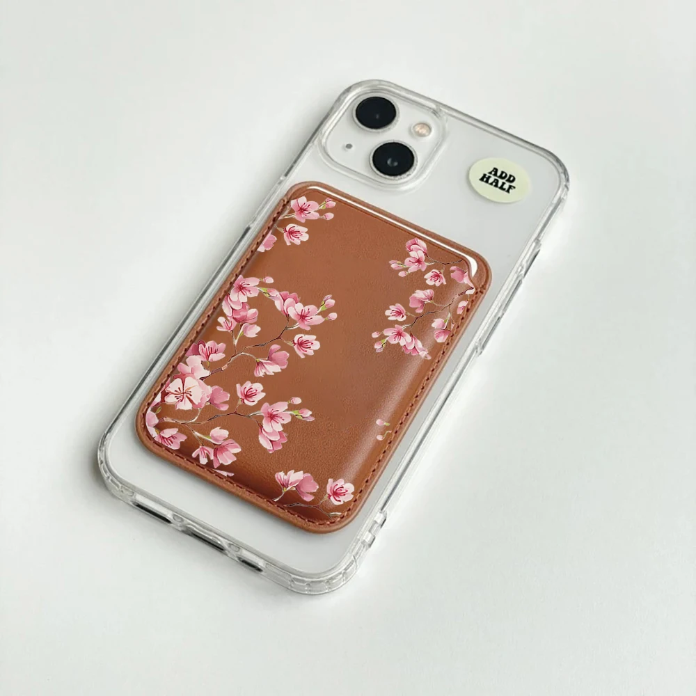 Kirschblüten-Leder-Kartenetui Handy-Kartenhalter Magnetische Hülle Geeignet für alle iPhone Magsafe-Karten-Handy-Rückseiten-Taschen – Detail 2