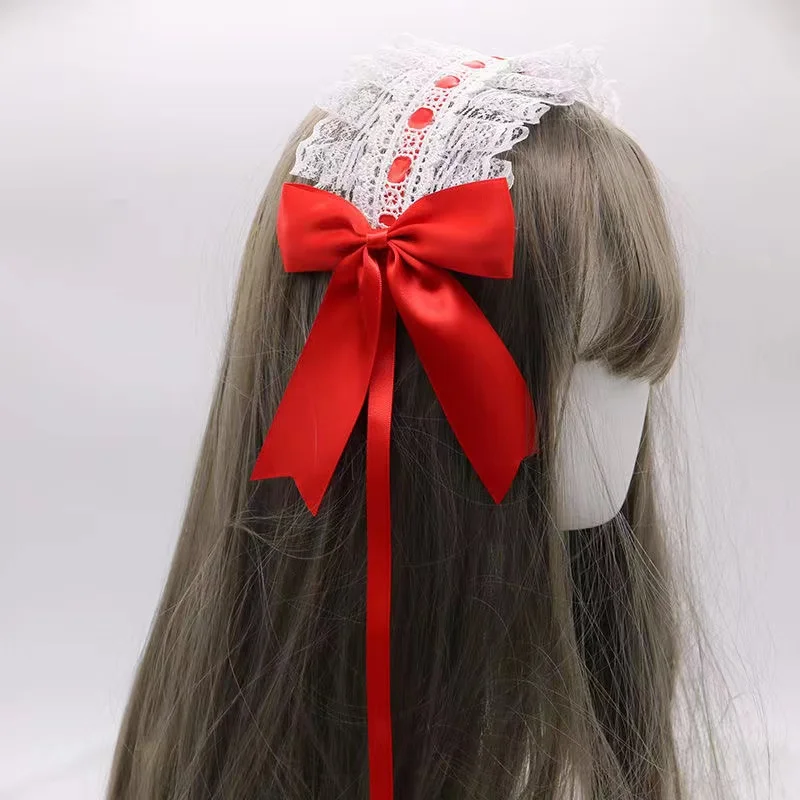 Japanese Lolita Maid  Headwrap Lace with Bow Women Gothic Hairbands Girl's Headbands Lady's Cosplay Hair Accessories