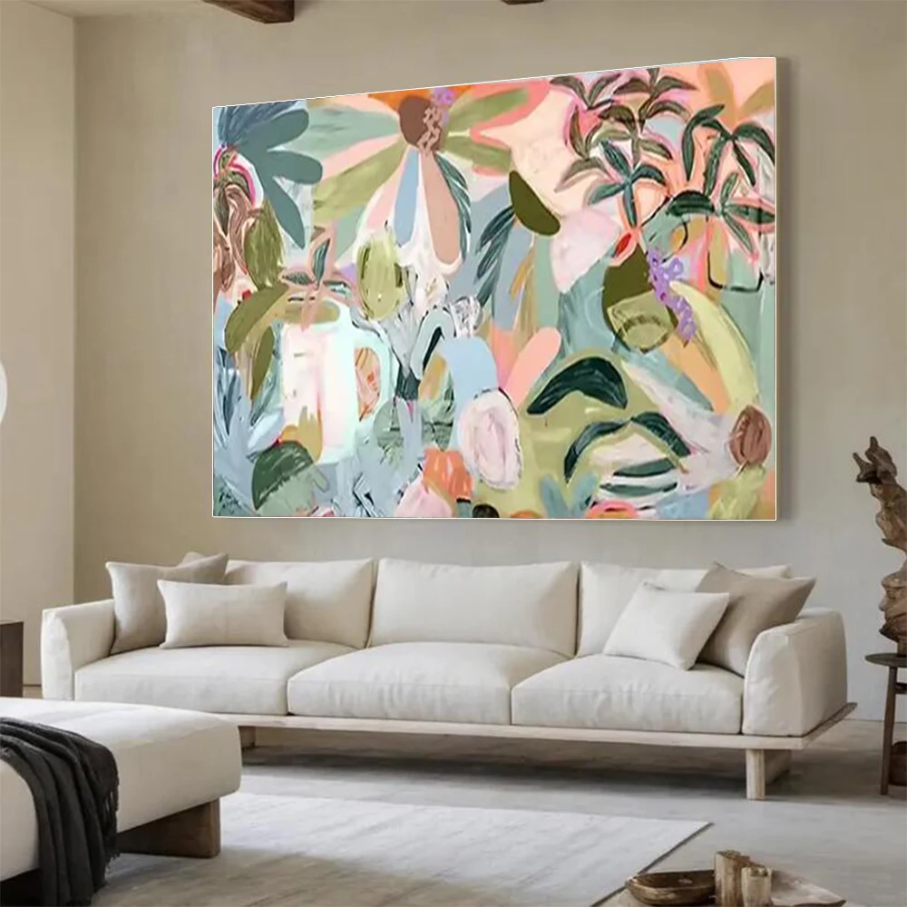 Hand-Painted Abstract Canvas Wall Art Modern Blue Silver Leaves Flower Design for Office/Nordic Home Decor Abstract Painting