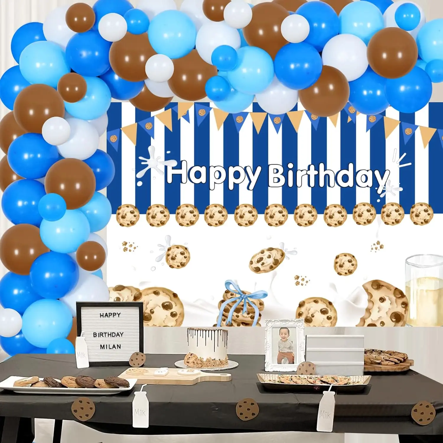 Milk Cookies Birthday Party Decor Balloon Garland Arch Kit with Backdrop for Boys Cookie Milk Party Supplies Baby Shower Decor