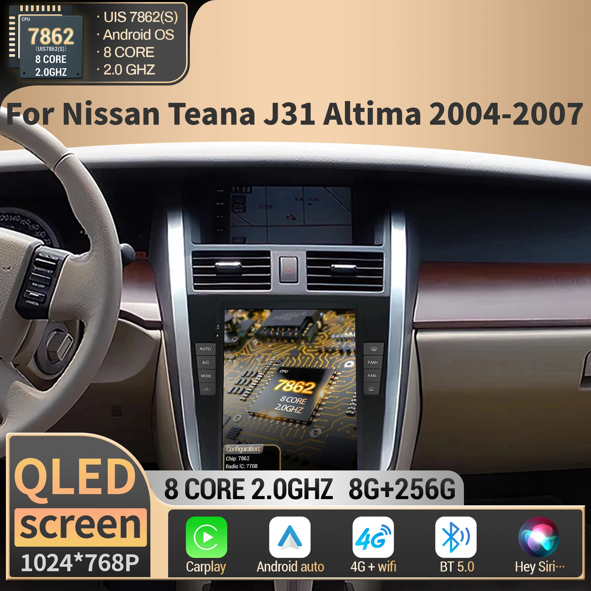 9.7″ For Nissan Teana J31 Altima 2004 2005 2006-2007 Car Radio Multimedia Navigation BT CarPlay Android Head Unit QLED Screen