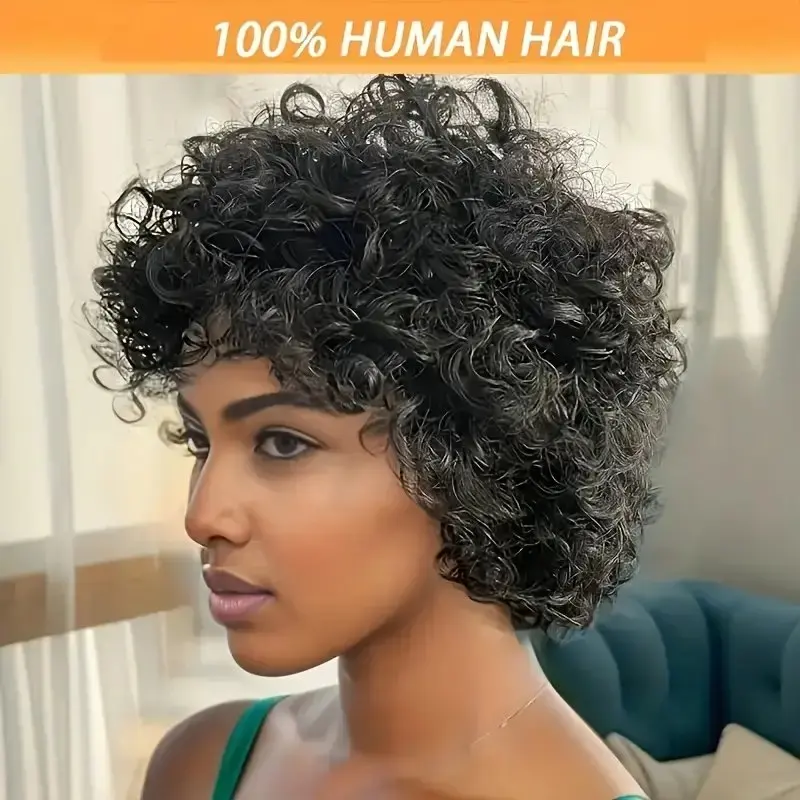 Wig potongan Pixie pendek untuk wanita ketebalan 180% rambut manusia Remy Brasil gelombang keriting dengan renda depan 13x1