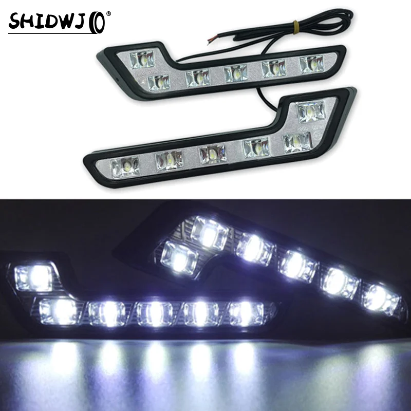 2PCS Daytime Running 12V 6 LED Lights L Shaped Driving Lamp Daytime Running Fog Light Waterproof Car LED Lamp Replacement