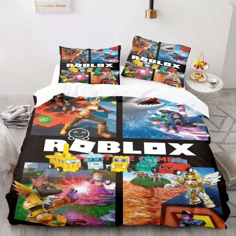 

Roblox Themed Bedding Set Colorful Print Polyester Student Dormitory Bed Sheet Quilt Cover Kid Gift Home Textile Decorative
