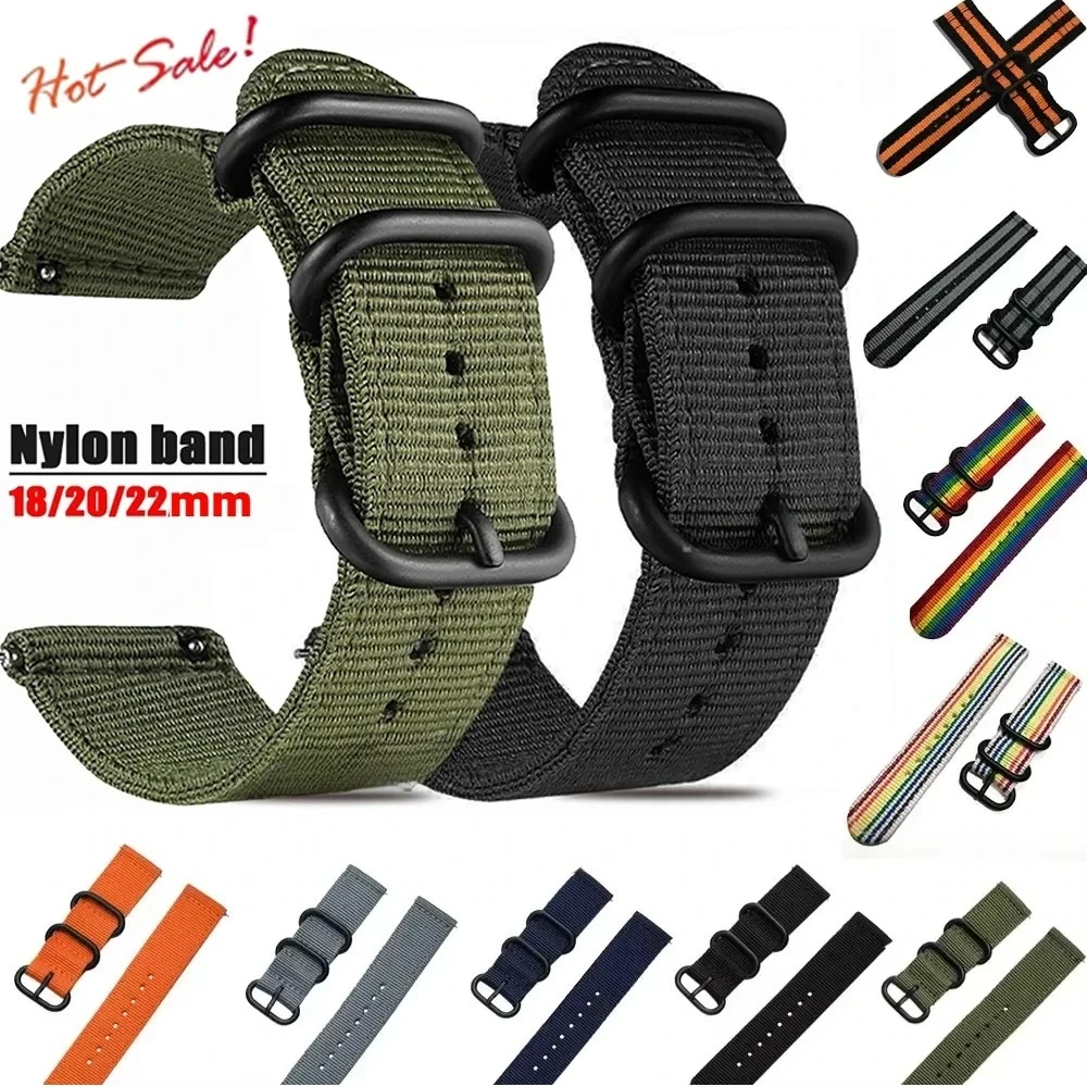 18mm 20mm 22mm 24mm Nylon Stoff Uhrenarmbänder Sportarmband für Samsung Galaxy Watch 3 Bandbänder Amazfit GTR GTS Huawei GT2