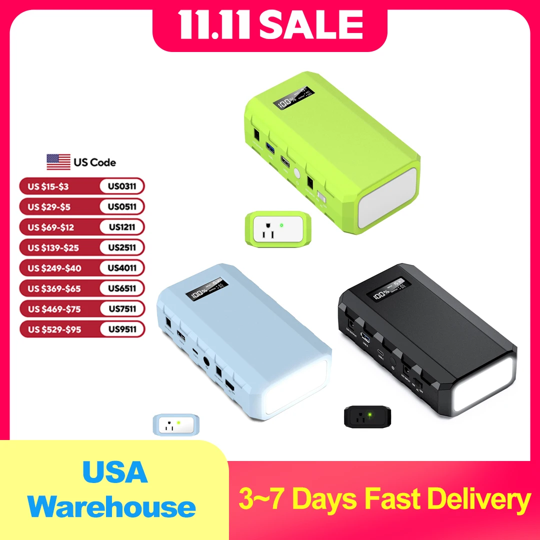 

88.8Wh Portable Power Station with AC Outlet, 65W/110V External Battery Pack 24000mAh Power Bank for Outdoor Tent Camping Home