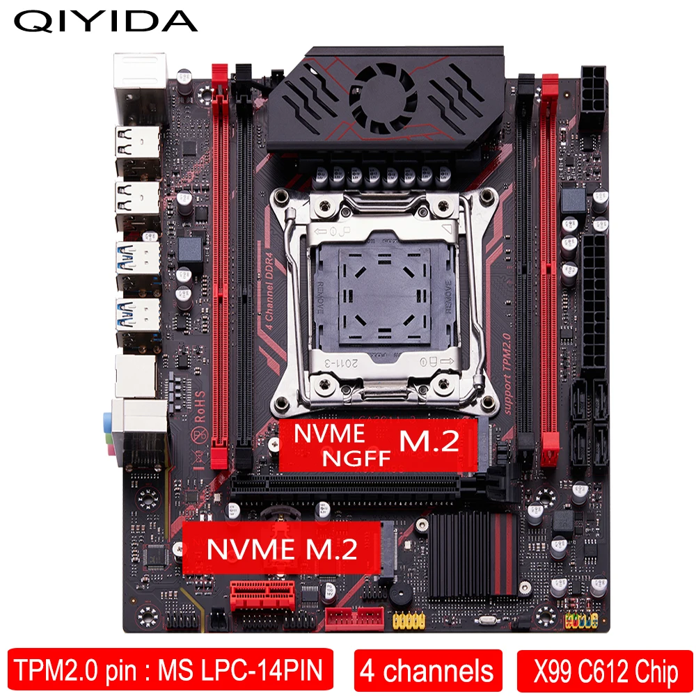 Qiyida x99 placa-mãe LGA2011-3 tpm 2.0 interface slot usb3.0 nvme
