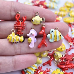 3pcs/9pcs/lot Marine Animal Coral Tree Pendants Charms Seahorse Tropical Clown Fish Lobster Crab Pendant Jewelry Making Findings