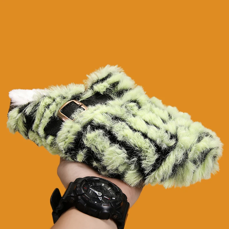 Luxury Brand Winter Fur Clogs For Men Women Slippers Mules Cork Footbed Home with Arch Support Leather Outdoor Half Shoes Slides