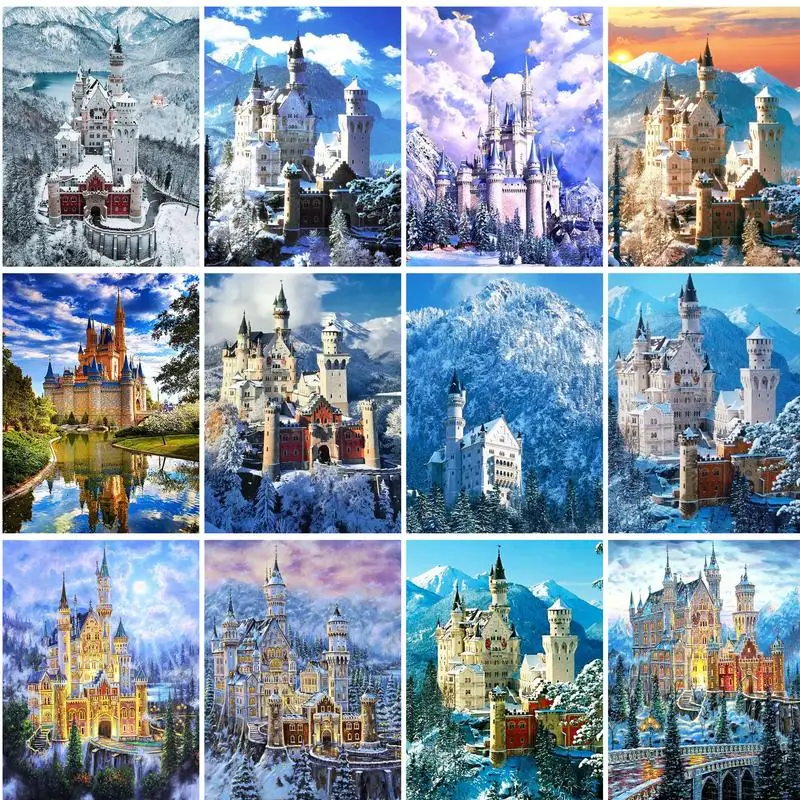 

GATYZTORY DIY Diamond Embroidery Snow Castle mountain Scenery Stick Diamond Painting diamond embroidery cross stitch decor