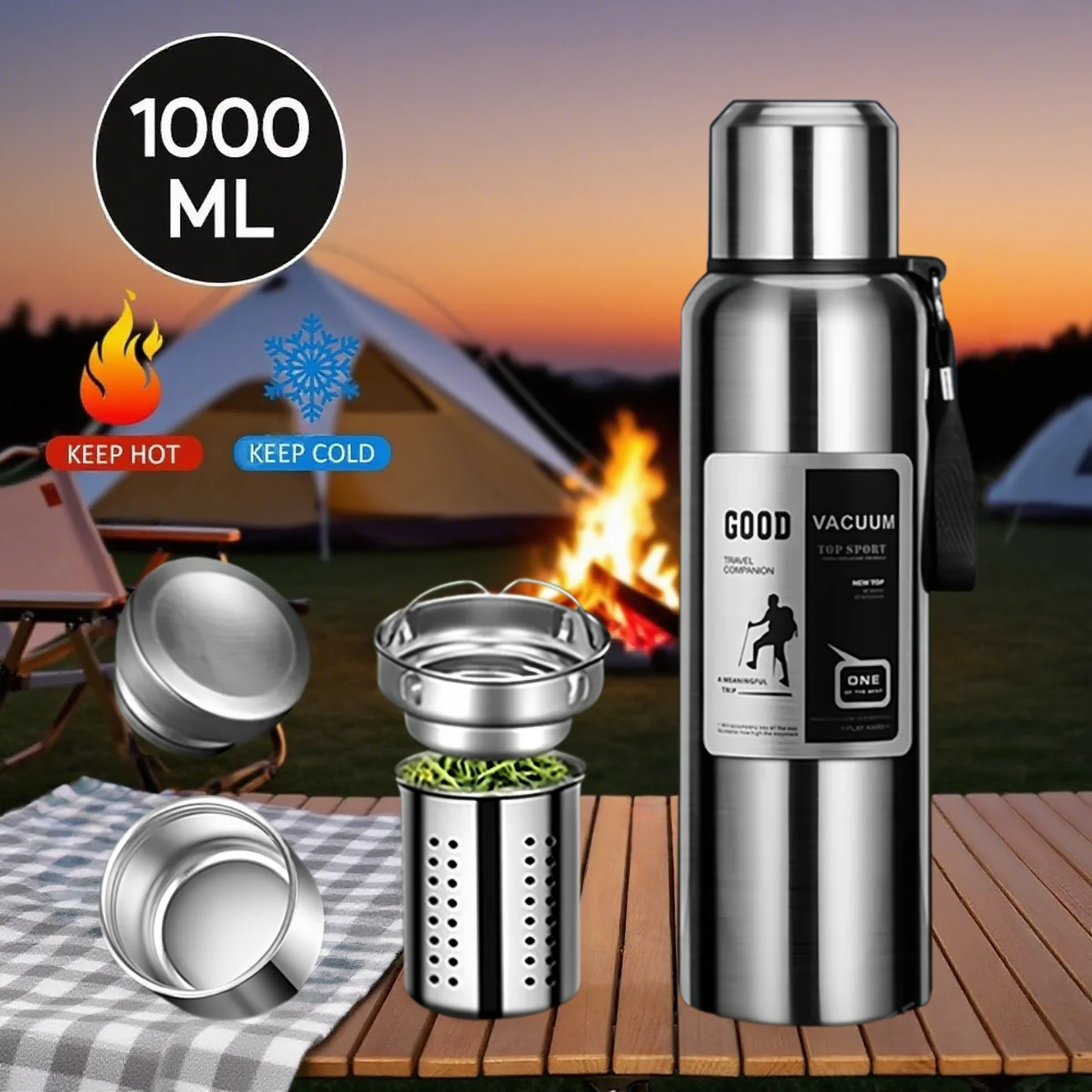 

1000ML Large Capacity Cold Thermal Thermos Tumbler Stainless Steel Insulated Water Bottle Insulation Flask Pot Travel Mug