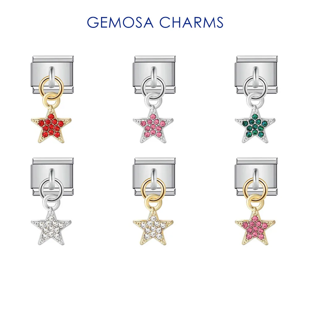 GEMOSA Mode Eingelegter Zirkonia Stern Anhänger Italienischer Charm Link Fit 9mm Edelstahl Armband DIY Perlen Herstellung Von Schmuck Geschenk – Detail 1