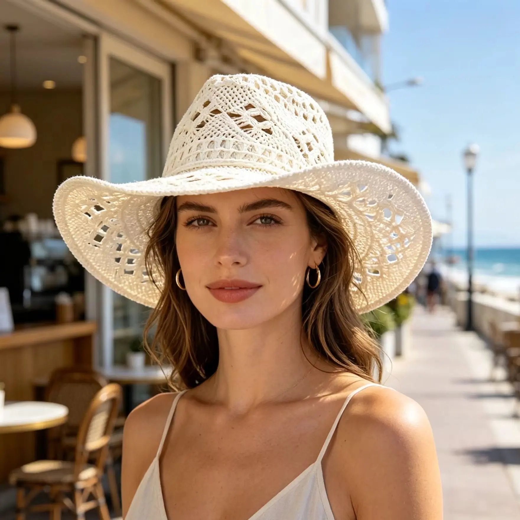 New Spring Summer Unisex Hollow out Denim Hand Woven Straw Hat Breathable Cool American Cocked Edge Jazz Sun Hat