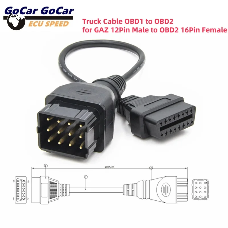 أحدث obd2 مهائي كابلات شاحنة كابل ل GAZ 12Pin إلى obd 2 16pin موصل ل GAZ 12 دبوس ذكر إلى 16pin أنثى #1