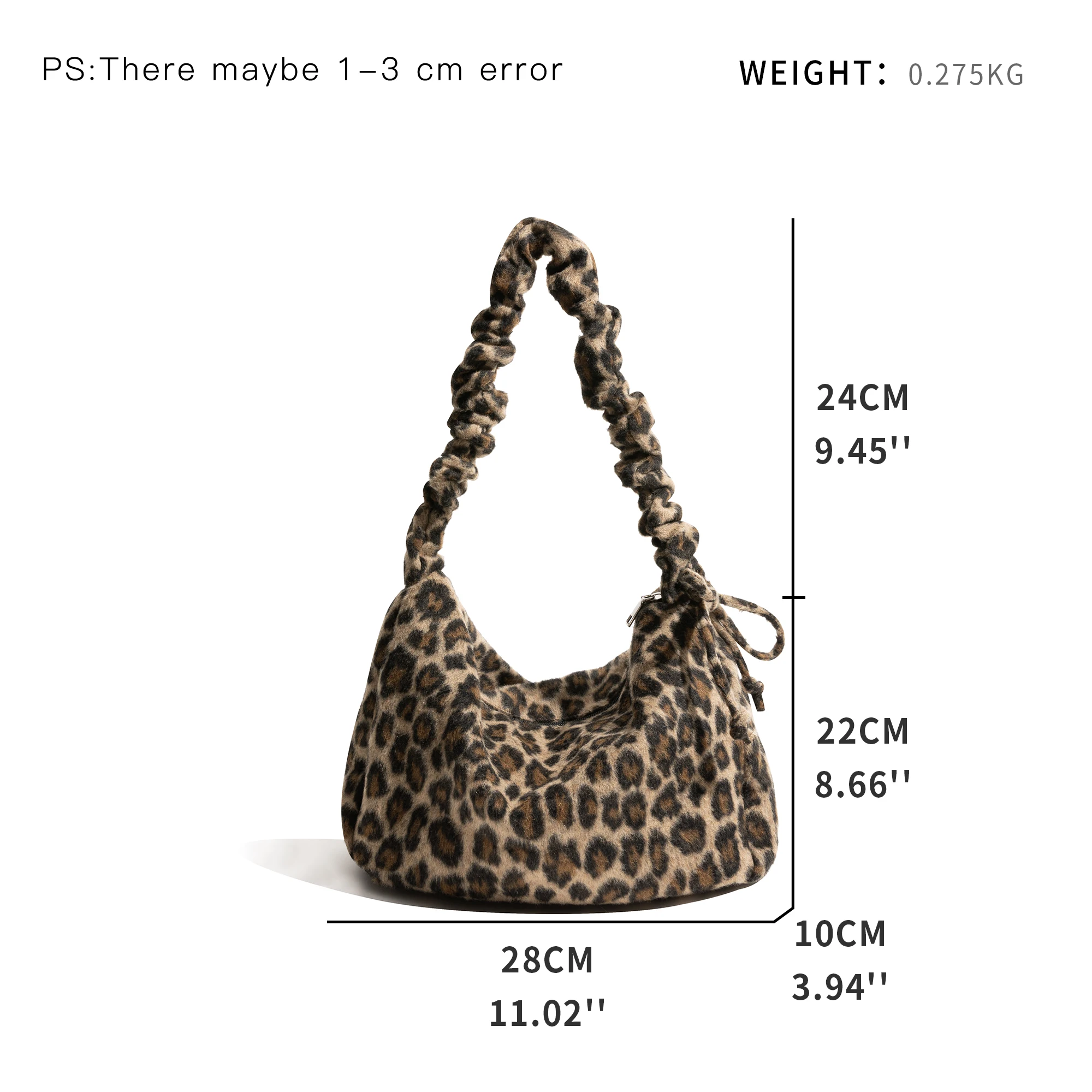 MABULA Pleated Strap Leopard Printed Ladies Daily Commuter Work Hobo Handbag Drawstring Design Lazy Underarm Shoulder Phone Bag