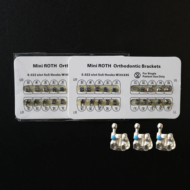 5Packs Orthodontic Dental Bracket Roth MBT Mesh Base 345hooks Mini / Standard Metal 0.022