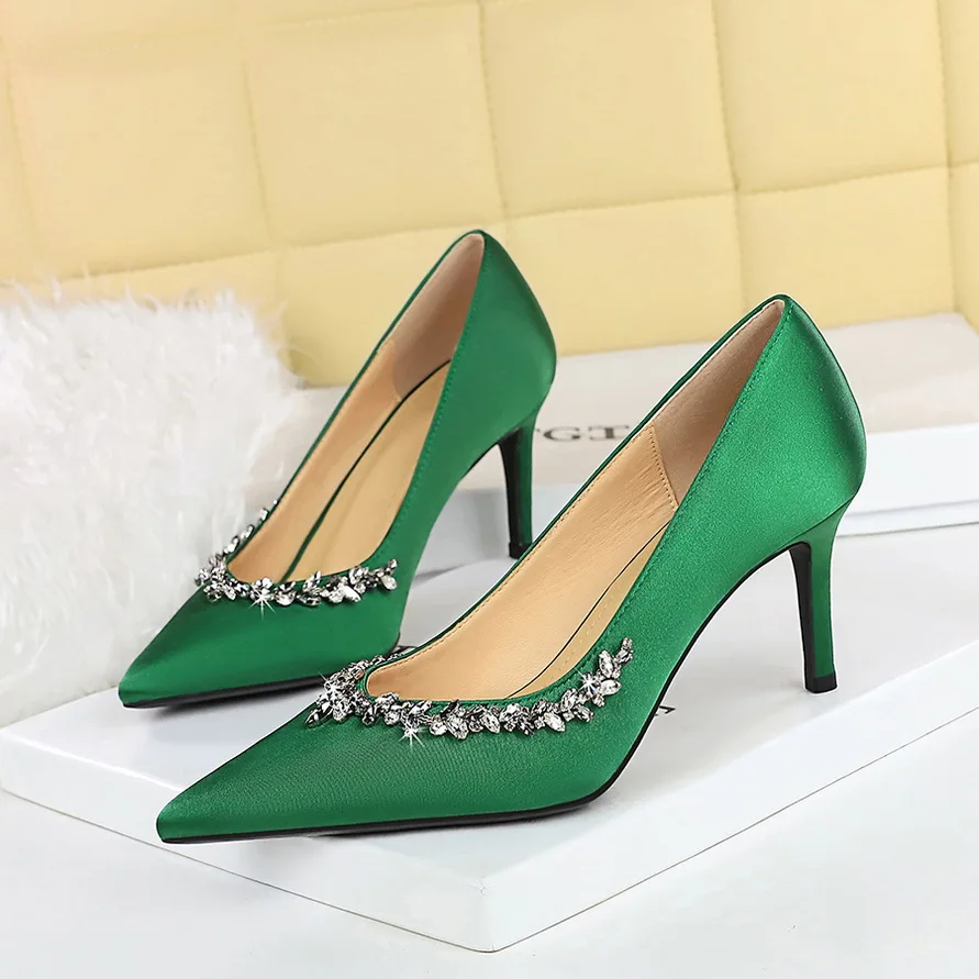 

BIGTREE Spring Sexy Women's Fashion Shoes Pumps Thin Shallow Mouth Pointed Eetal Rhinestone Buckle Prom Party High Heels